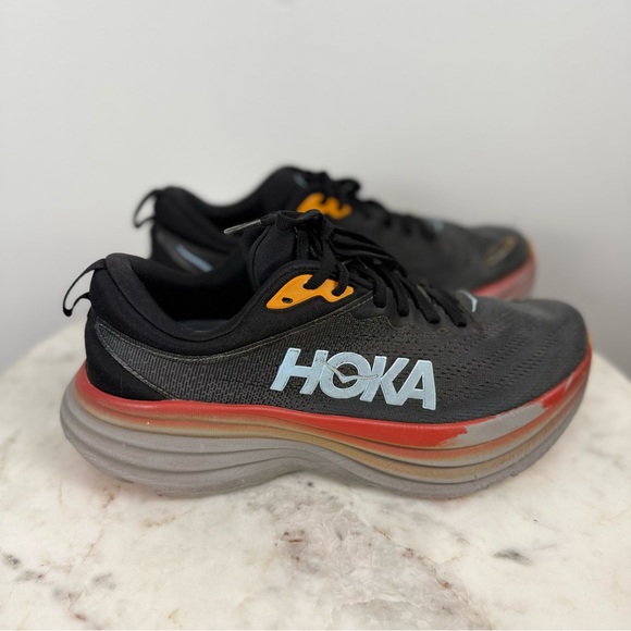 Hoka One One Bondi 8 Mens 9 Shoes Gray Red Running Sneaker 1123202 ACTL Gym - Picture 6 of 11
